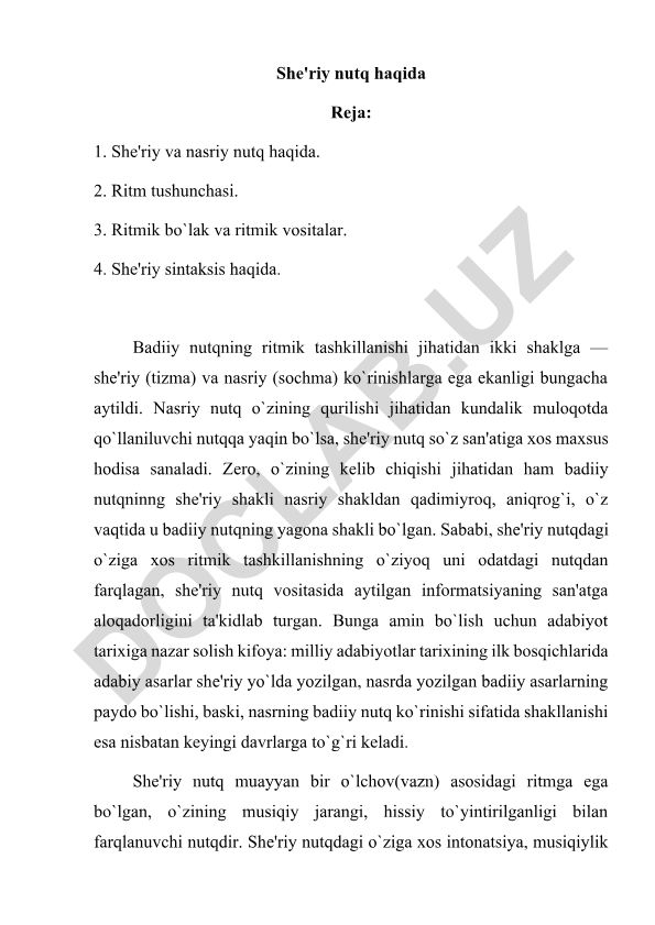 She'riy va nasriy nutqning ritmik tashkil topishi