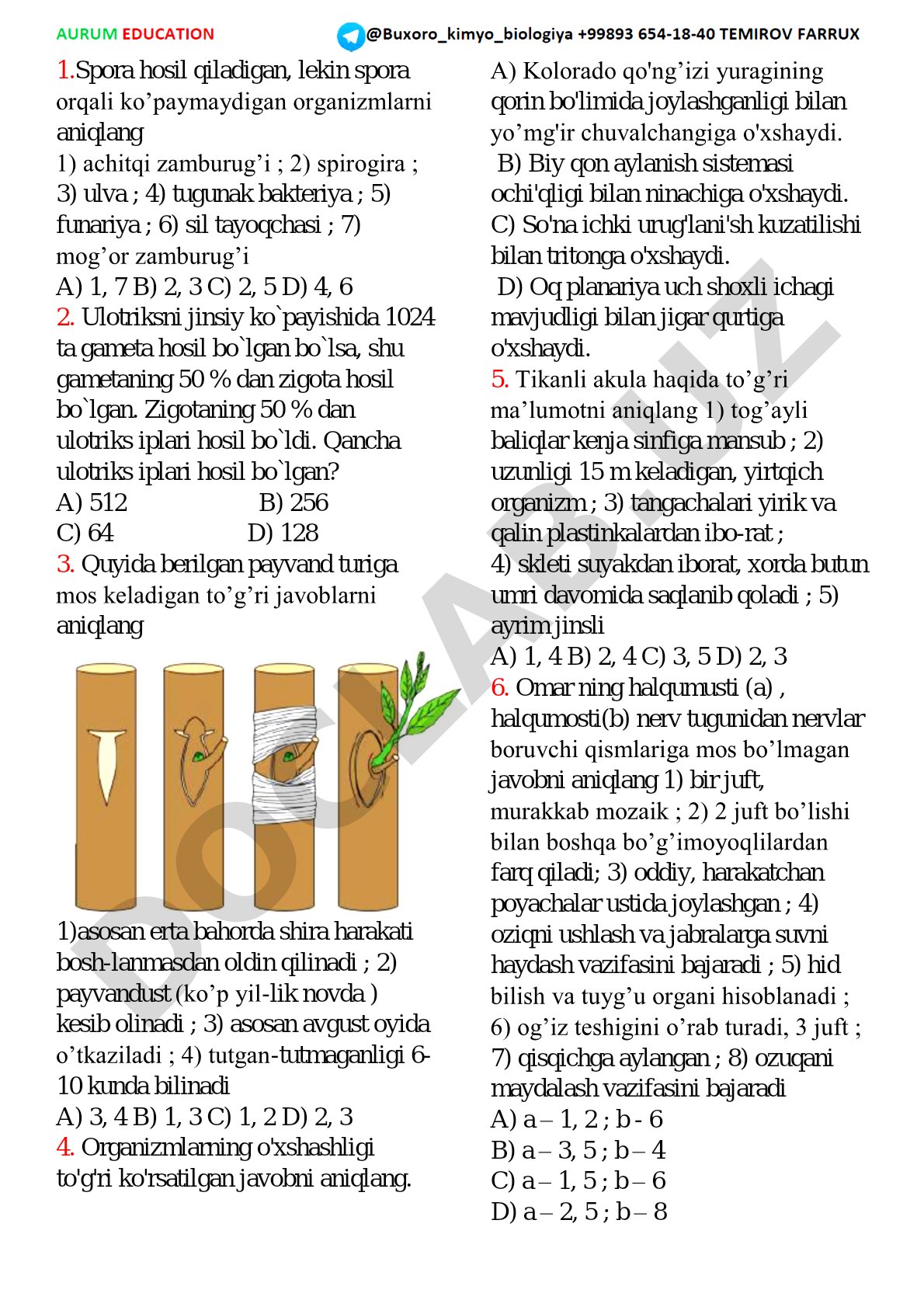 Spora hosil qiladigan, lekin spora orqali ko'paymaydigan organizmlar va biologiya testlari