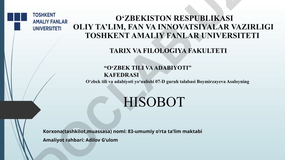 83-umumiy o‘rta ta’lim maktabida pedagogik amaliyot hisoboti