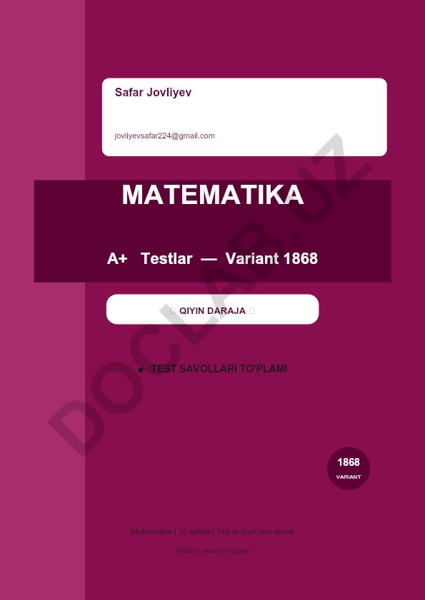 Matematika test savollari to'plami — Variant 1868