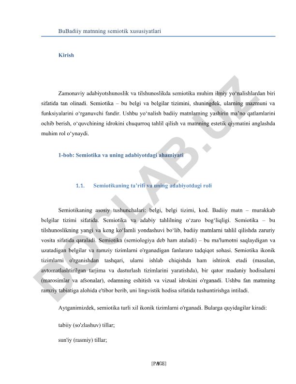 Badiiy matnning semiotik xususiyatlari