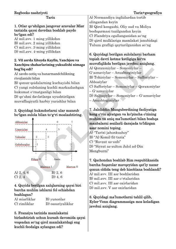 Tarix va geografiya fanidan test savollari