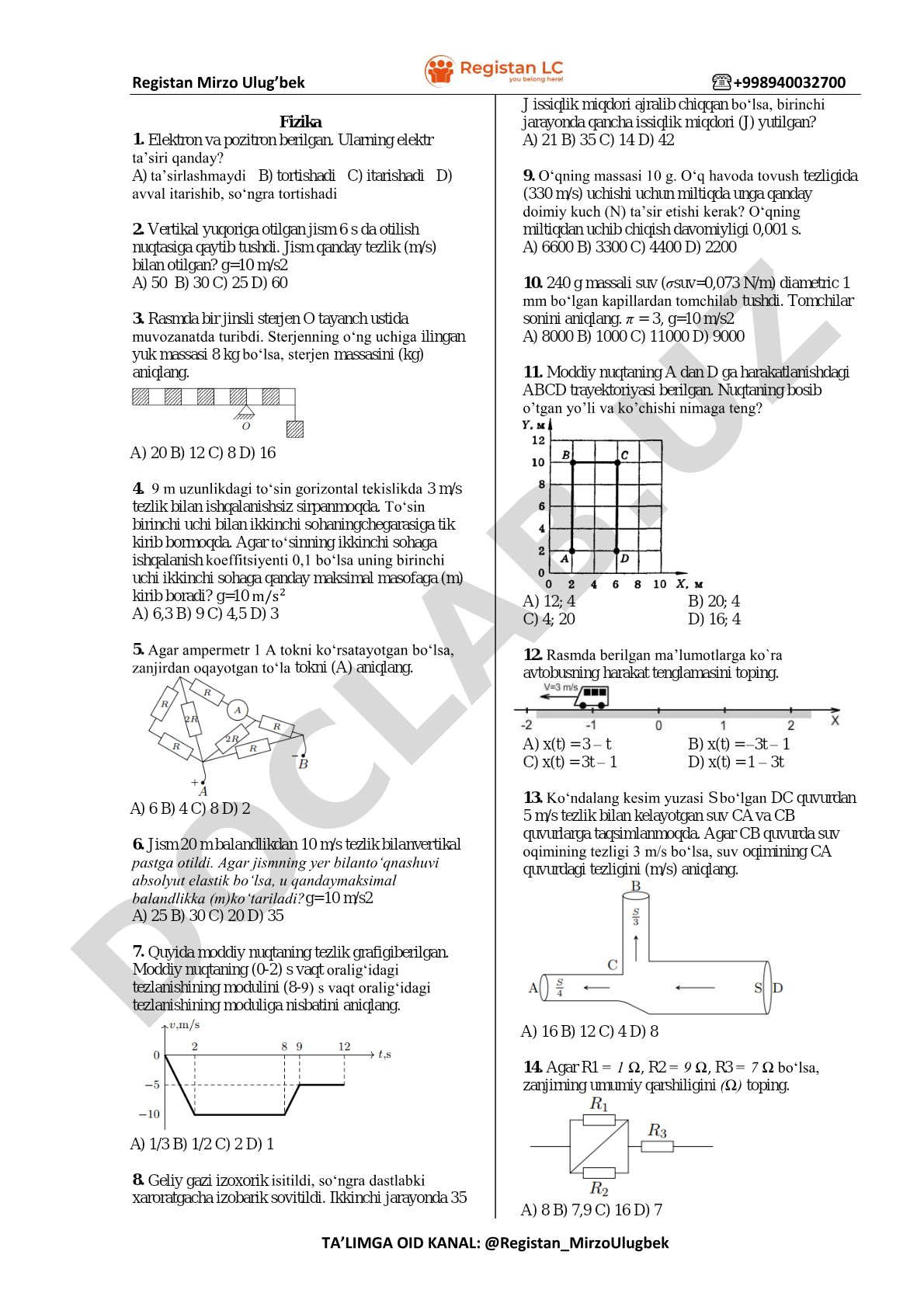 Fizika test savollari