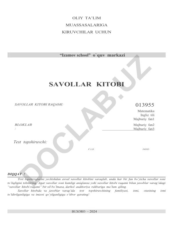 Matematika va Ingliz tili test savollari