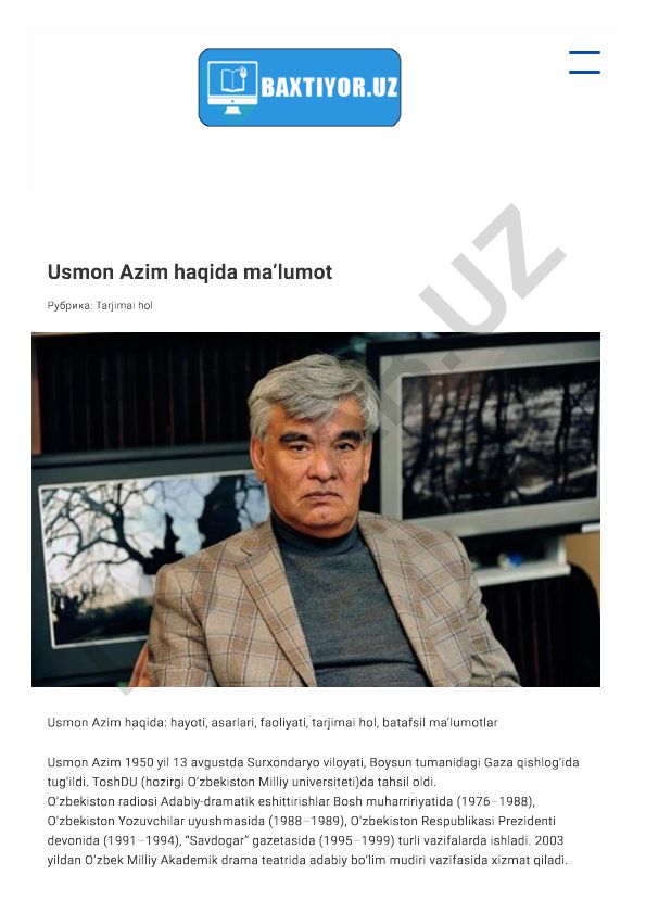 Usmon Azim hayoti, asarlari va faoliyati
