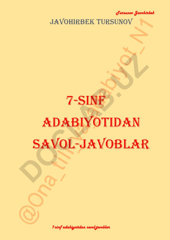 7-sinf adabiyotidan savol-javoblar