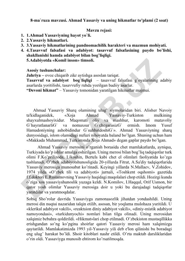 Ahmad Yassaviy va uning hikmatlar to'plami