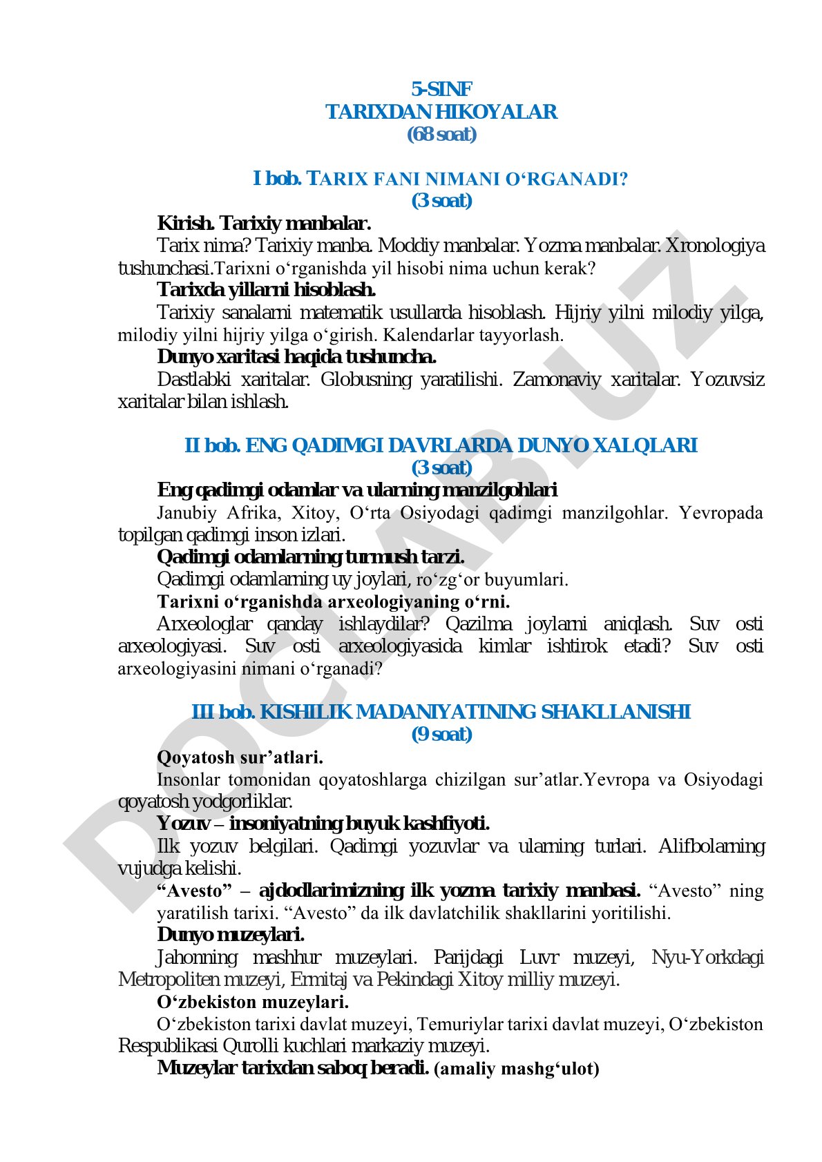 5-sinf tarixdan hikoyalar (68 soat)