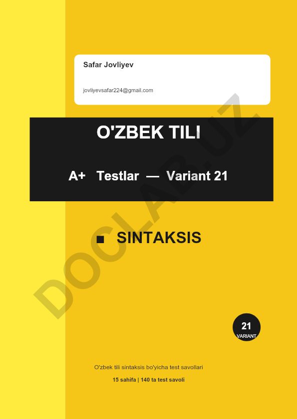 O'zbek tili sintaksis bo'yicha test savollari