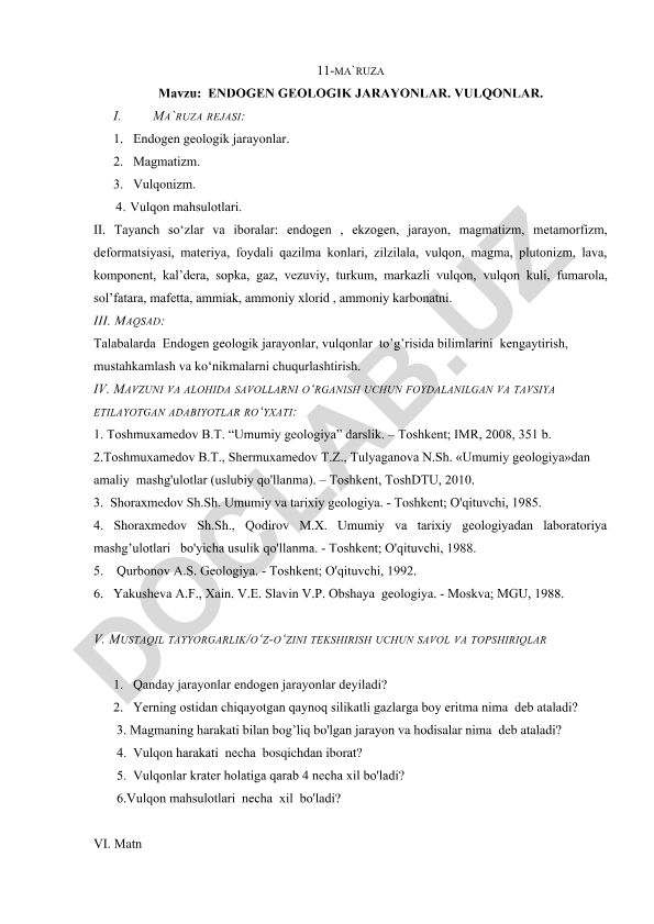 Endogen geologik jarayonlar va vulqonlar