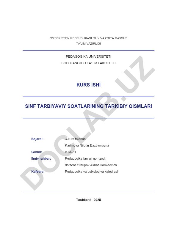 Sinf tarbiyaviy soatlarining tarkibiy qismlari