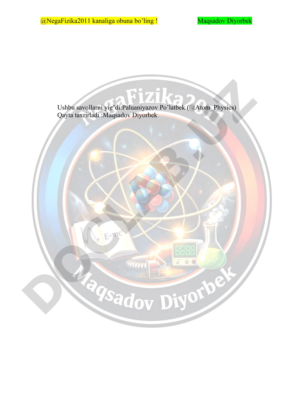Fizika 6-aprel 1-smena savollari