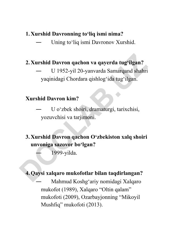 Xurshid Davron hayoti va ijodi