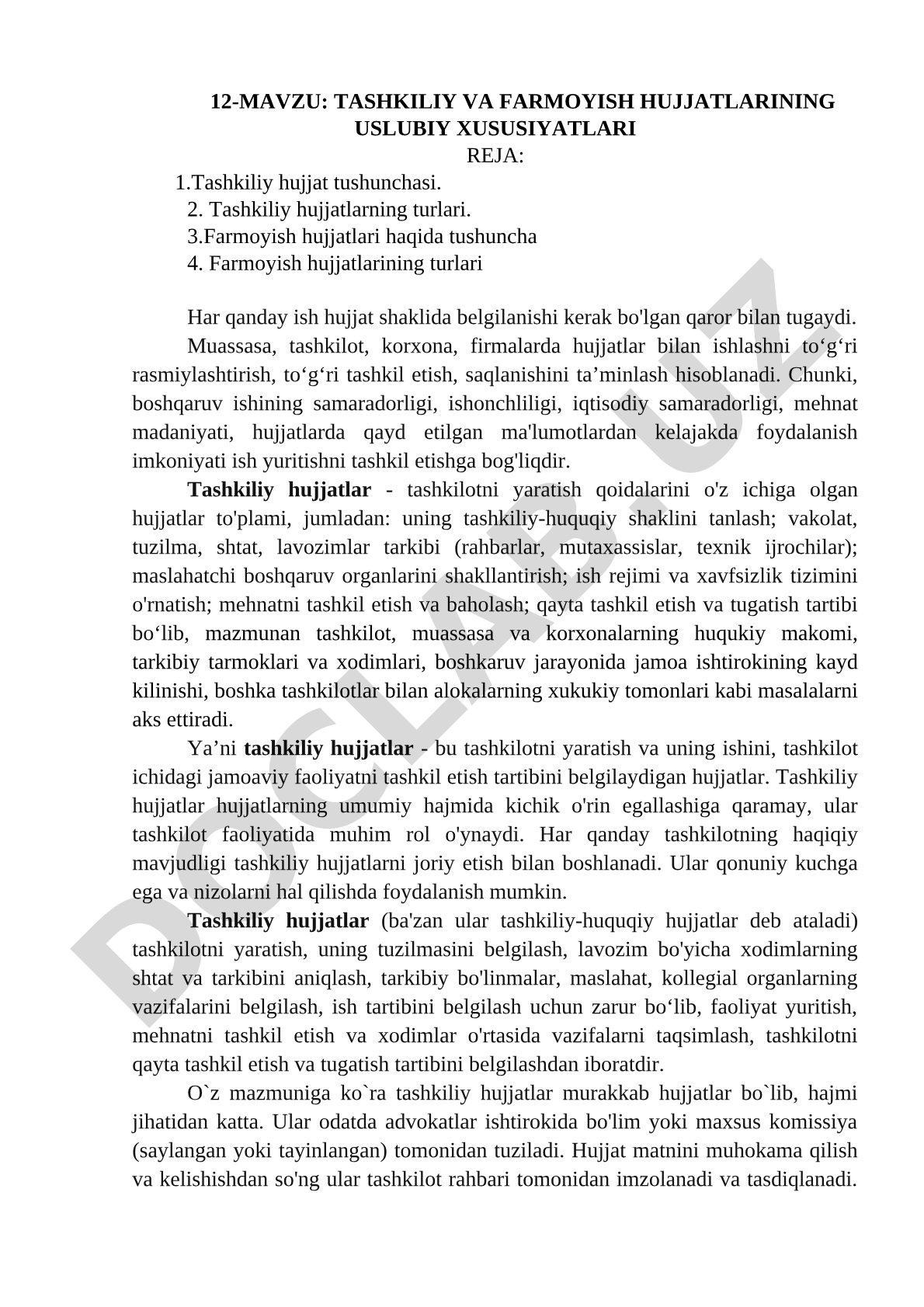 Tashkiliy va farmoyish hujjatlarining uslubiy xususiyatlari