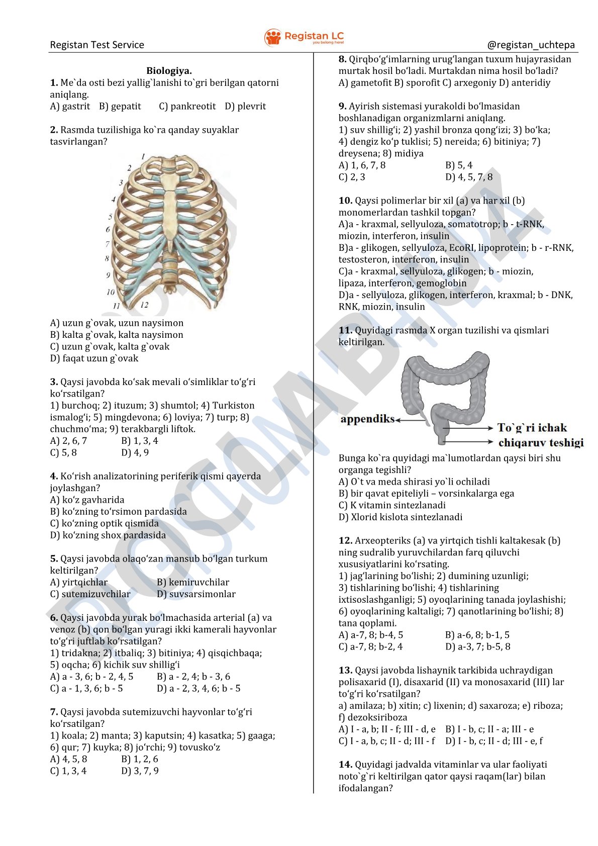 Biologiya test savollari