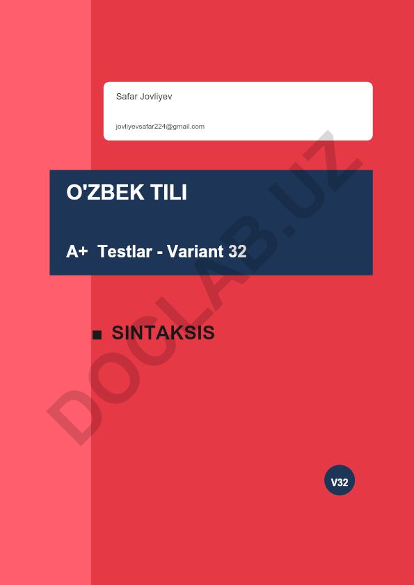 O'zbek tili sintaksis testi - Variant 32