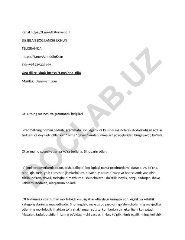 Otning ma'nosi va grammatik belgilari