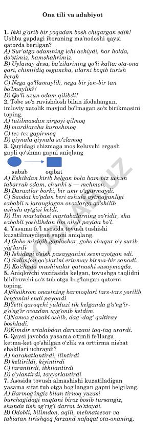 Ona tili va adabiyot fanidan test savollari