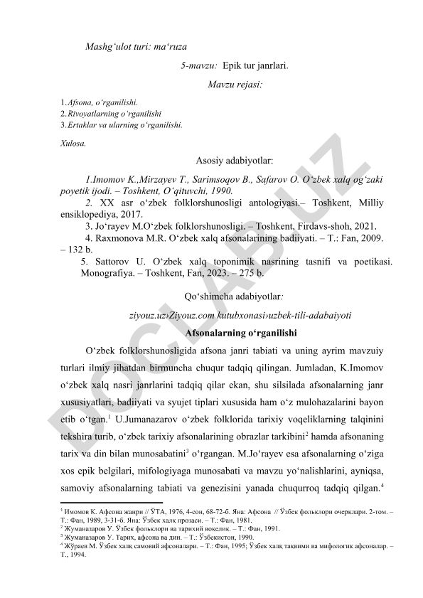 Epik tur janrlari: afsona, rivoyat va ertaklarning o'rganilishi
