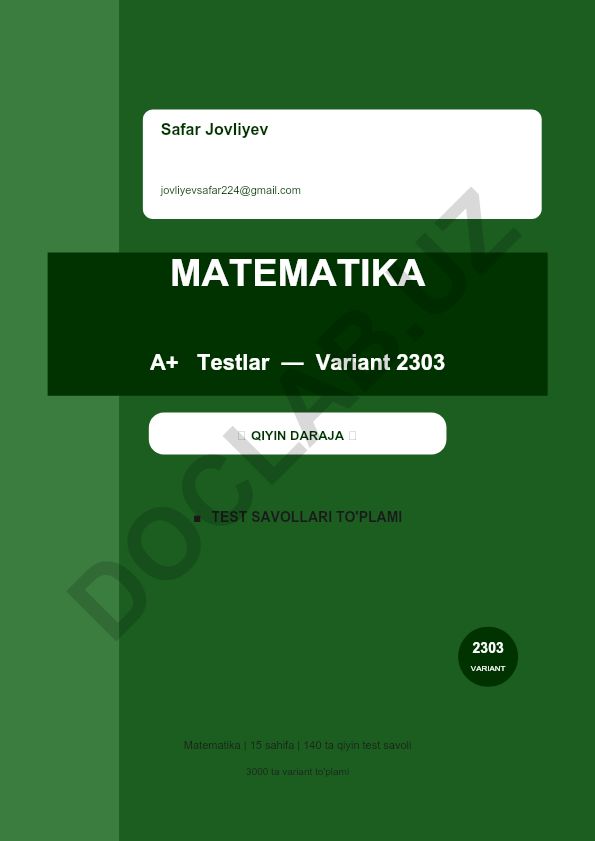 Matematika test savollari to'plami - Variant 2303