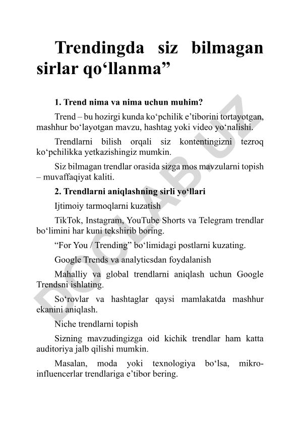 Trendingda siz bilmagan sirlar