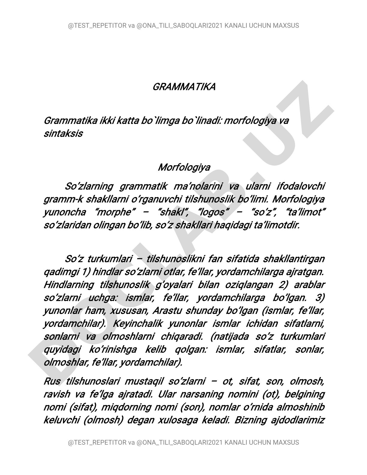 Grammatika: morfologiya va sintaksis