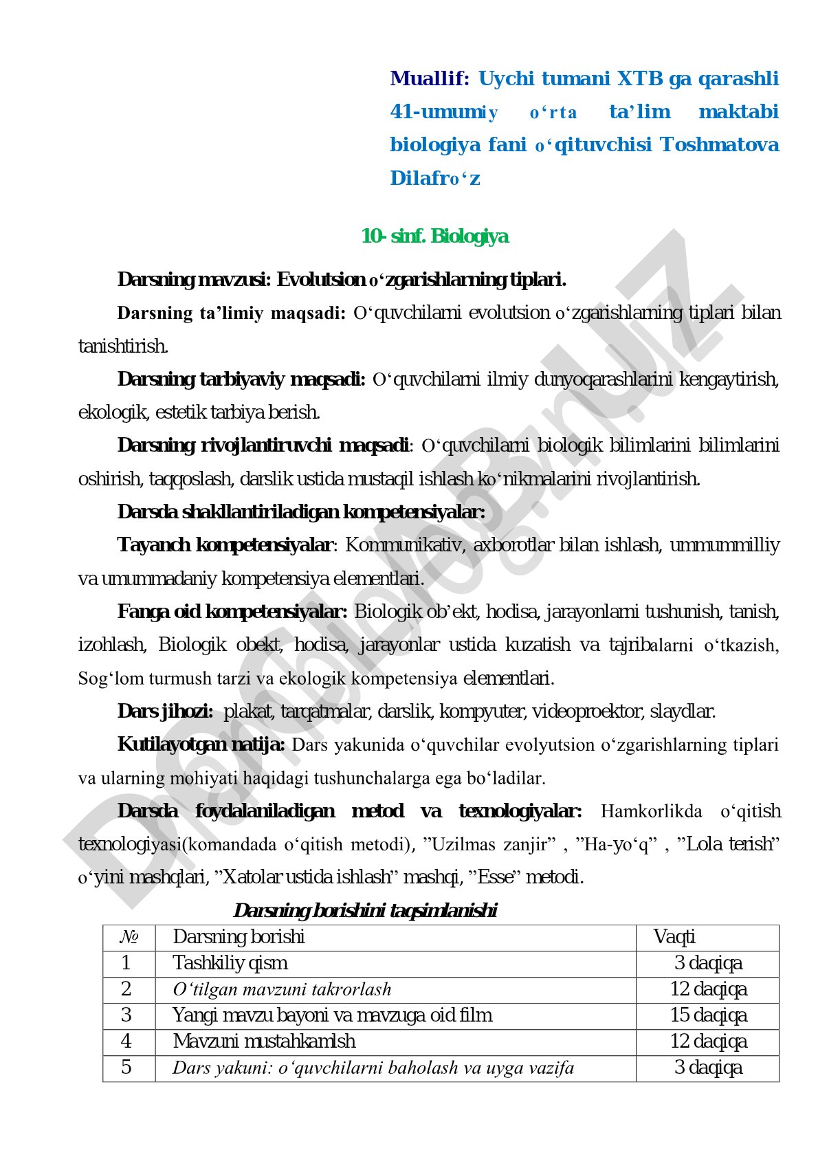 Evolutsion oʻzgarishlarning tiplari