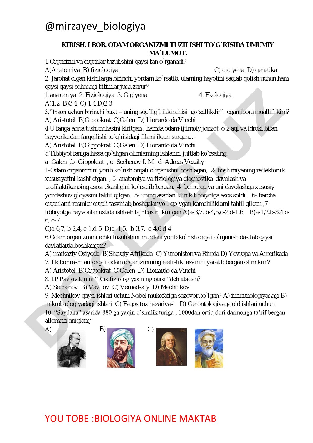 Odam organizmi tuzilishi to'g'risida umumiy ma'lumot