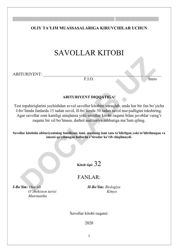 Abituriyentlar uchun test savollari to'plami