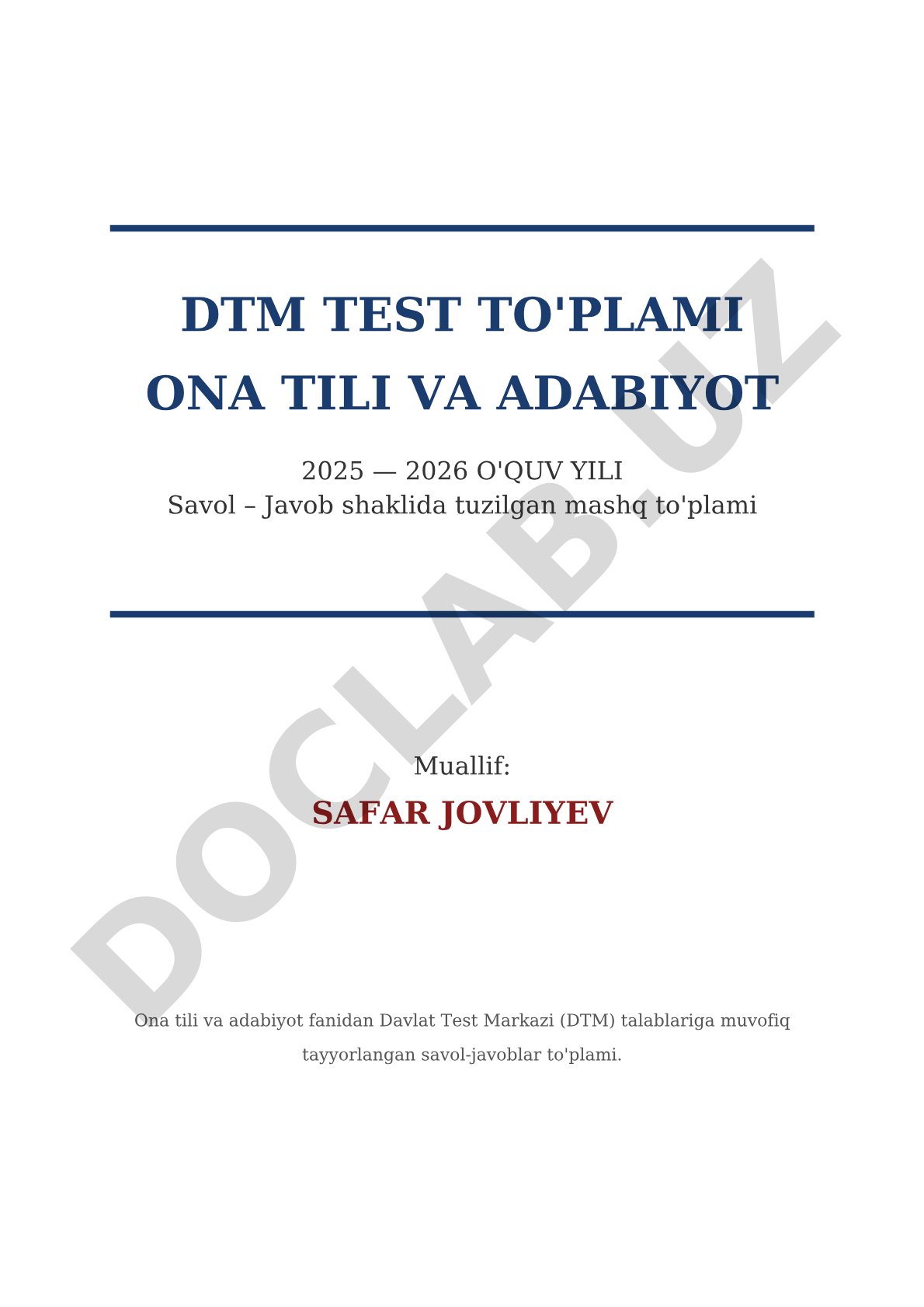 DTM test to'plami Ona tili va adabiyot 2025-2026