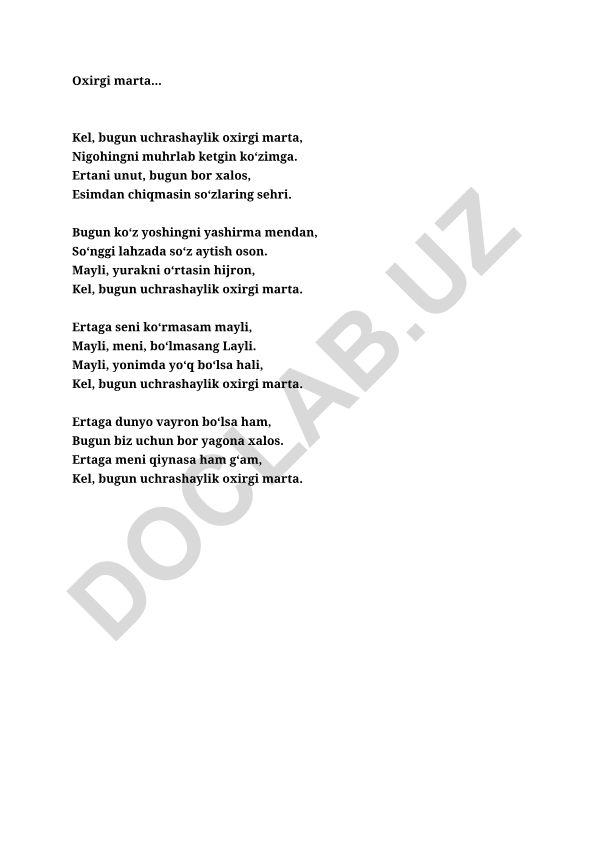 Oxirgi marta uchrashuv haqida she'r