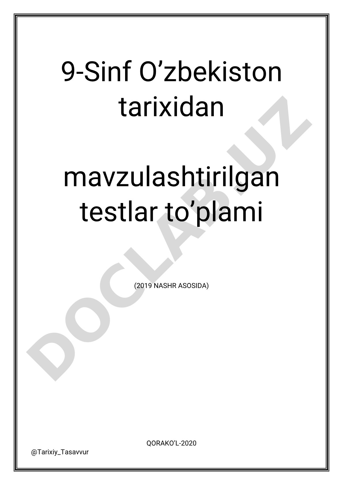 9-sinf O'zbekiston tarixidan mavzulashtirilgan testlar to'plami