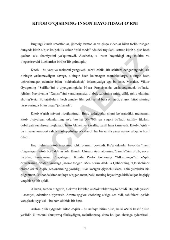 Kitob o'qishning inson hayotidagi o'rni