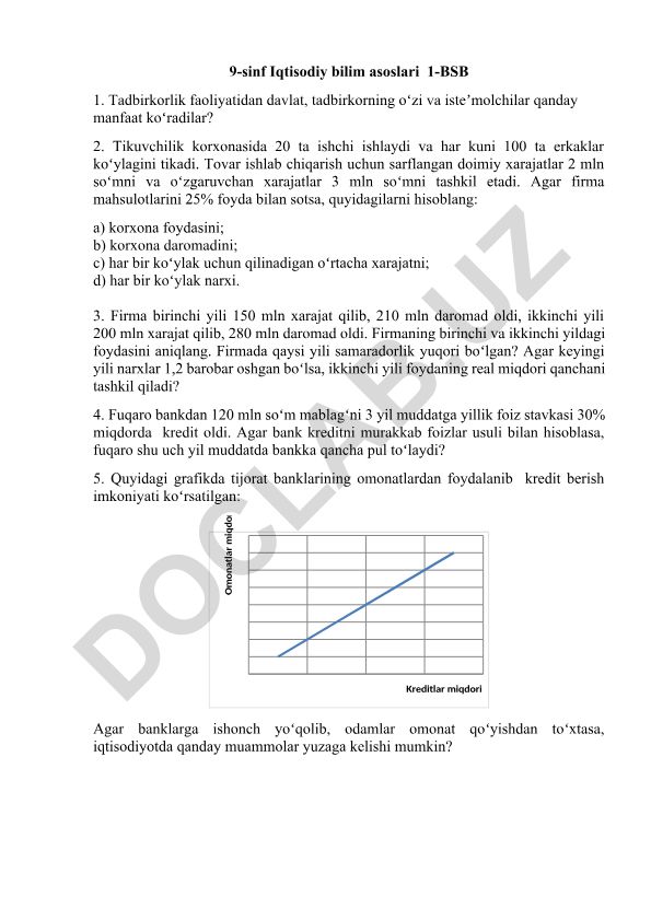 Iqtisodiy bilim asoslari 9-sinf topshiriqlari