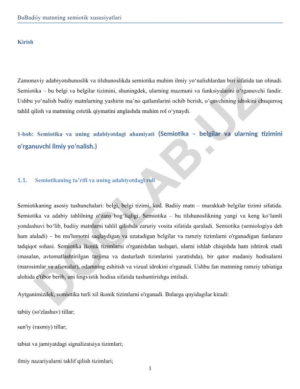 Badiiy matnning semiotik xususiyatlari