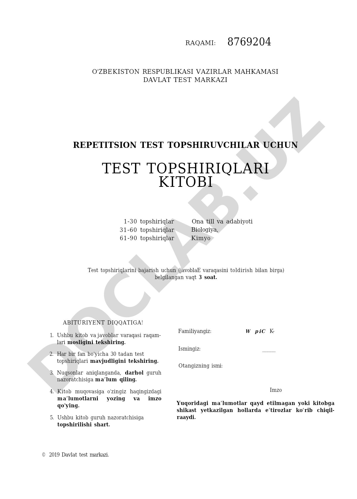 Repetitsion test topshiriqlari kitobi (1-90 topshiriqlar)