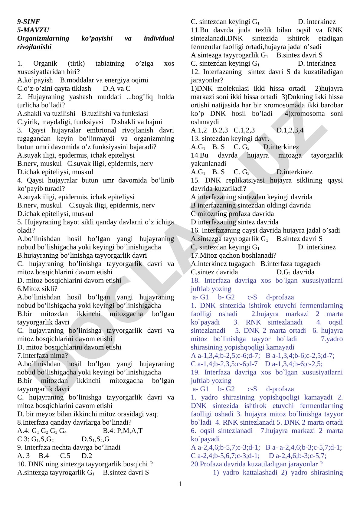 Organizmlarning ko'payishi va individual rivojlanishi