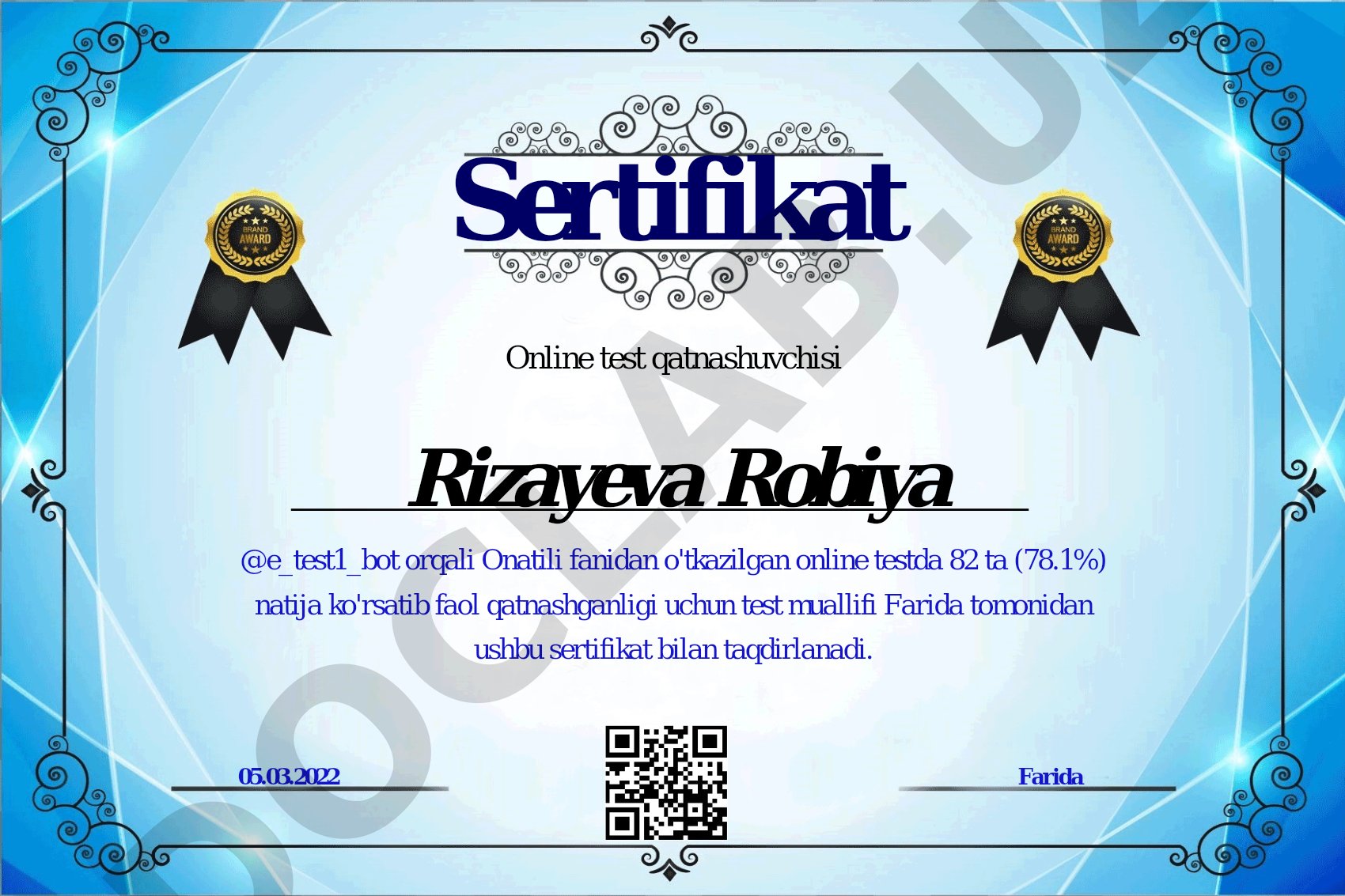 Onatili fanidan online test sertifikati
