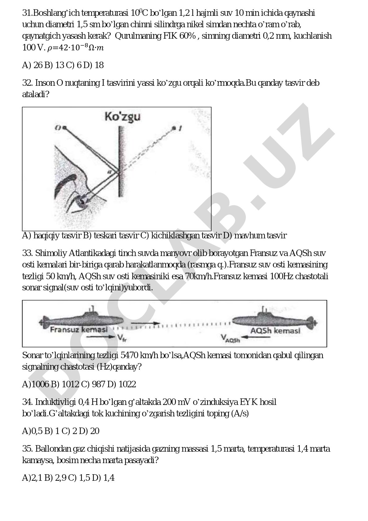 Fizika masalalari: issiqlik, optika, akustika, elektromagnetizm