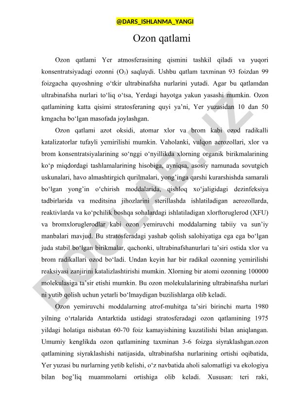 Ozon qatlami va uning ahamiyati