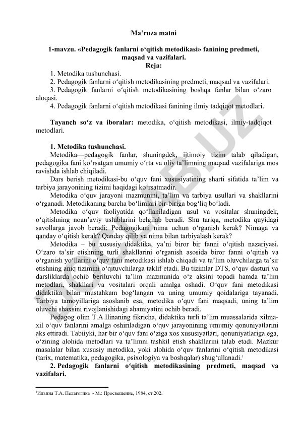 Pedagogik fanlarni oʻqitish metodikasi fanining predmeti, maqsad va vazifalari