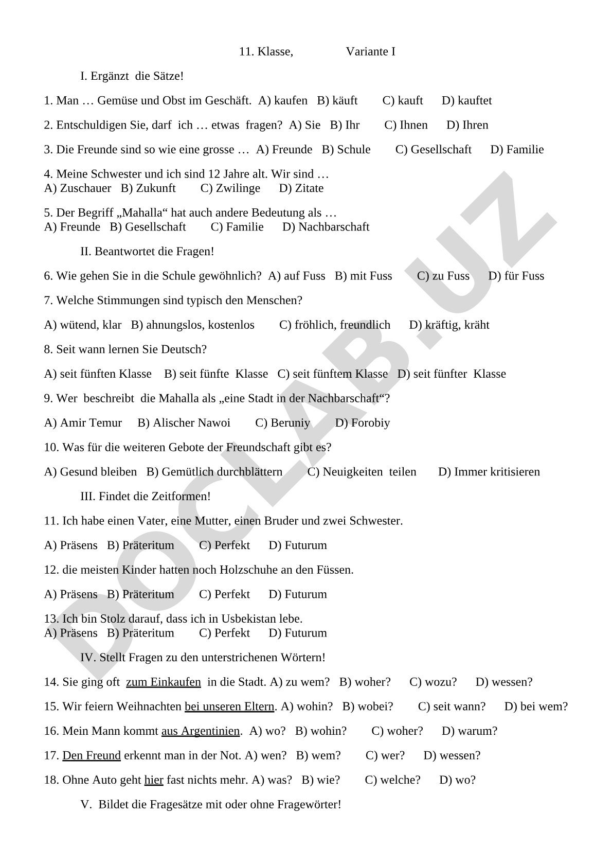 Deutschtest für 11. Klasse