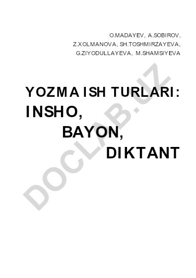 Yozma ish turlari: insho, bayon, diktant