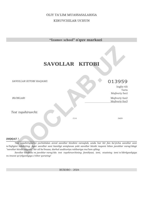 Ingliz tili test savollari to'plami
