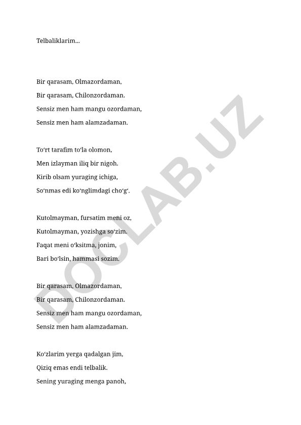 Sevgi va ajralish mavzusidagi sheʼr
