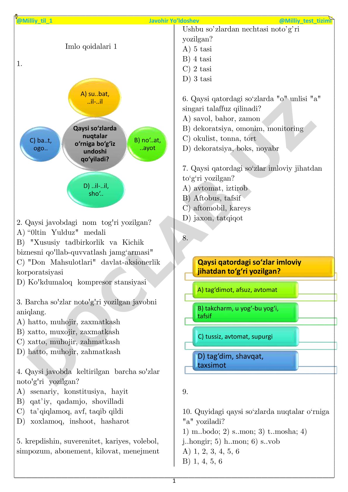 Imlo qoidalari test savollari