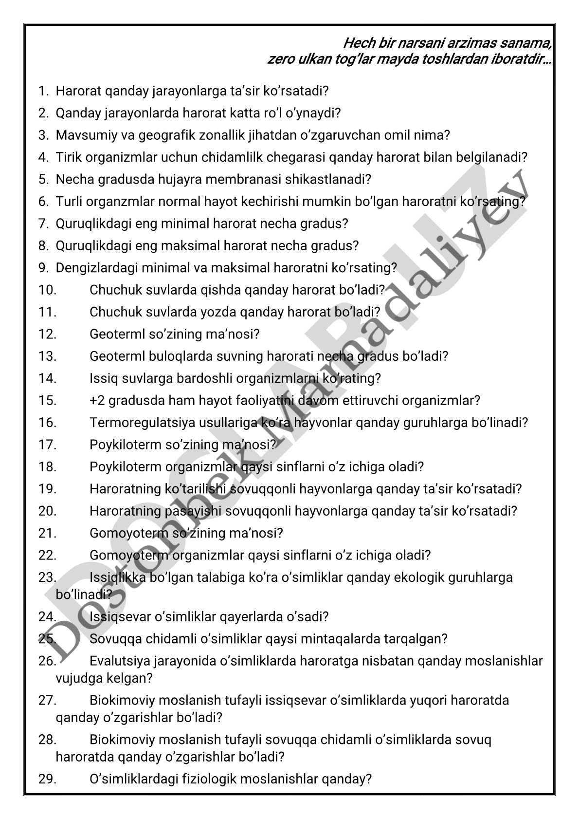 Haroratning tirik organizmlarga ta'siri