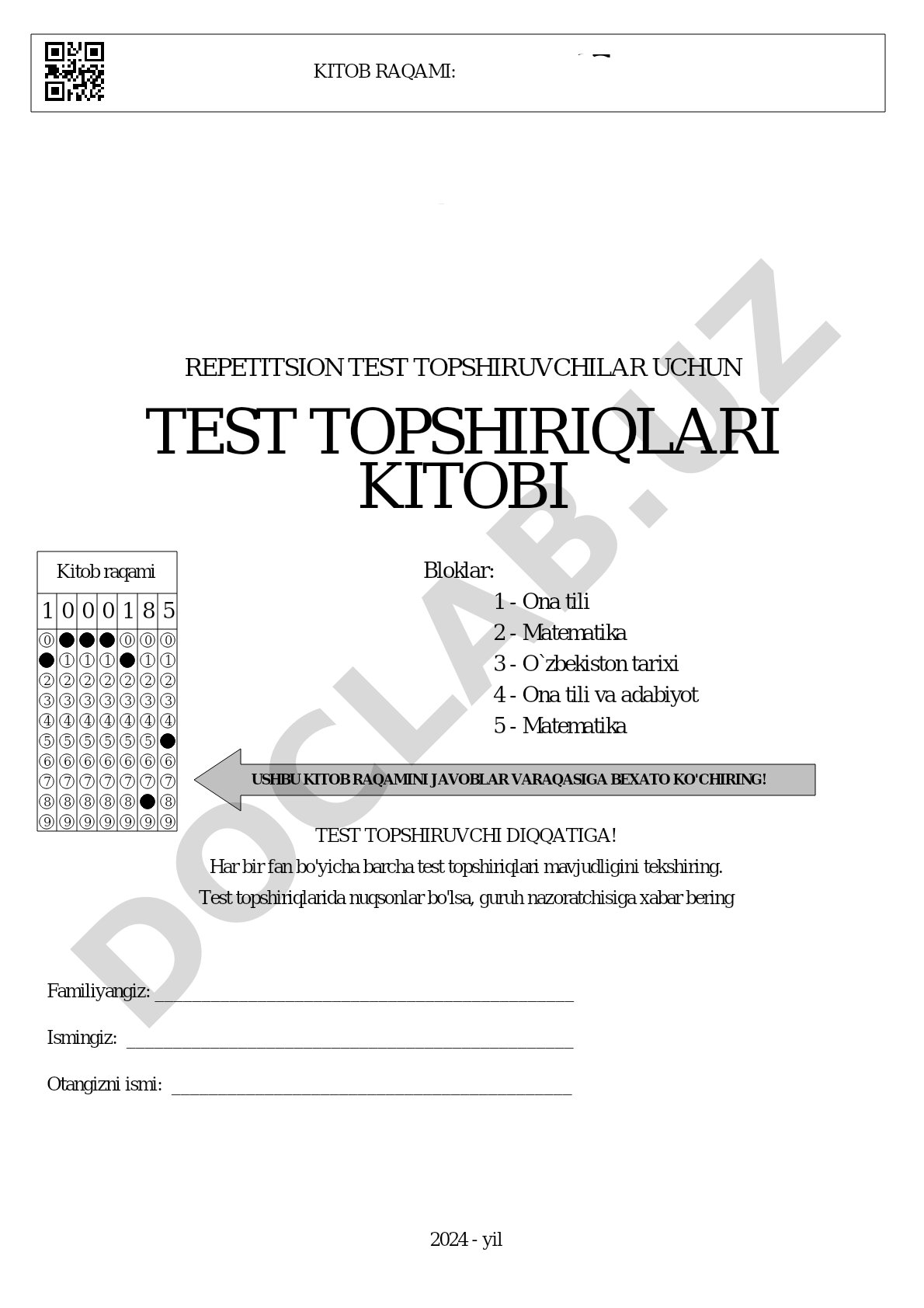 Repetitsion test topshiruvchilar uchun test topshiriqlari kitobi
