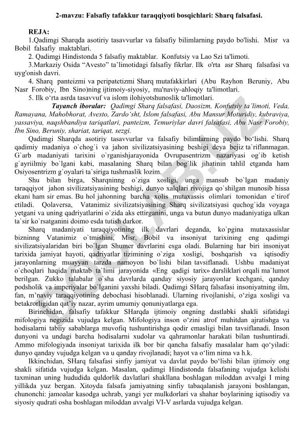 Falsafiy tafakkur taraqqiyoti bosqichlari: Sharq falsafasi