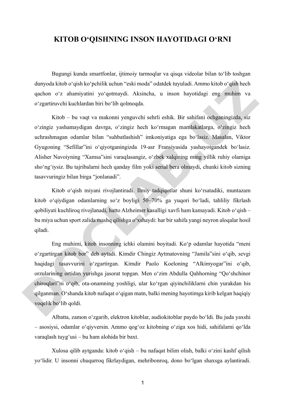 Kitob o'qishning inson hayotidagi o'rni